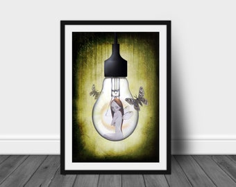 Fairy Art Print | Fantasy Art Print | Lightbulb Fairy | Fairy Art | A3 Art Print | Wall Decor | Shine