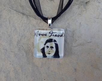 Broadway Play The Diary of Anne Frank Glass Pendant and Ribbon Necklace