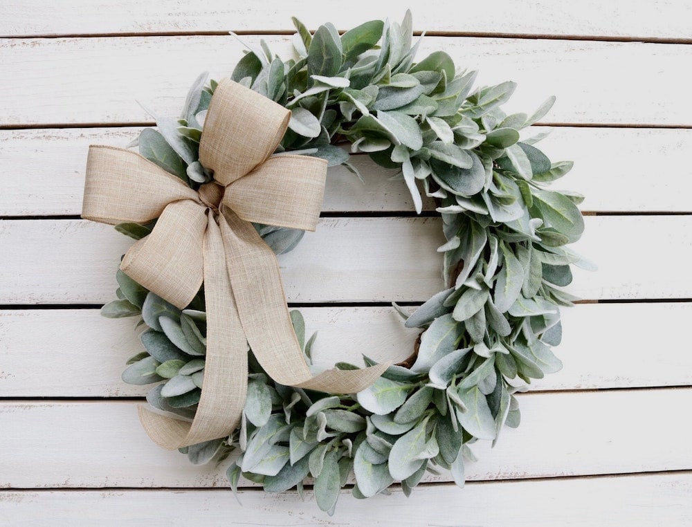 A winter farmhouse wreath from Lychee Wreath Boutique on Etsy