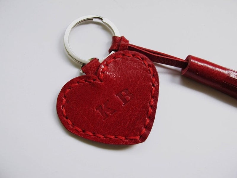 Personalized leather heart keychain from Etsy