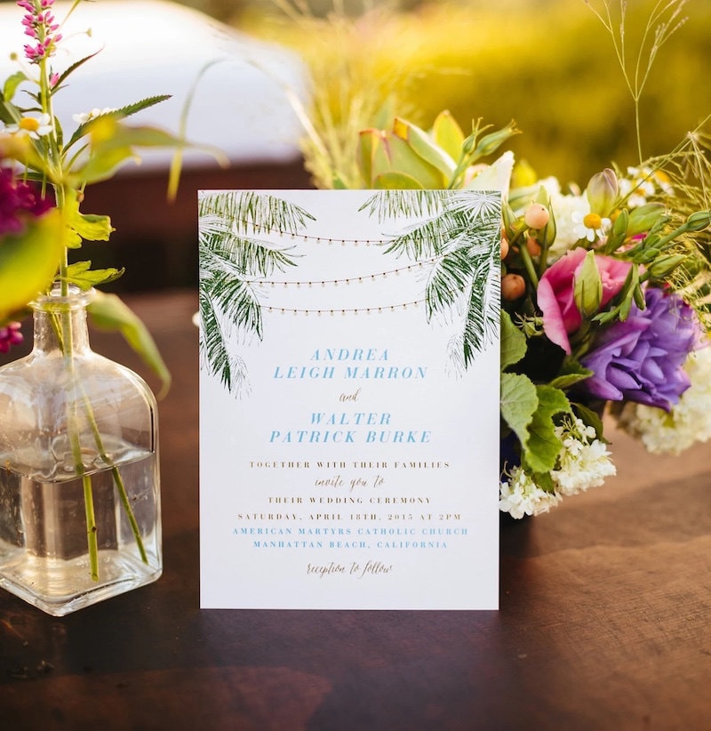 Palm tree wedding invitations from Etsy