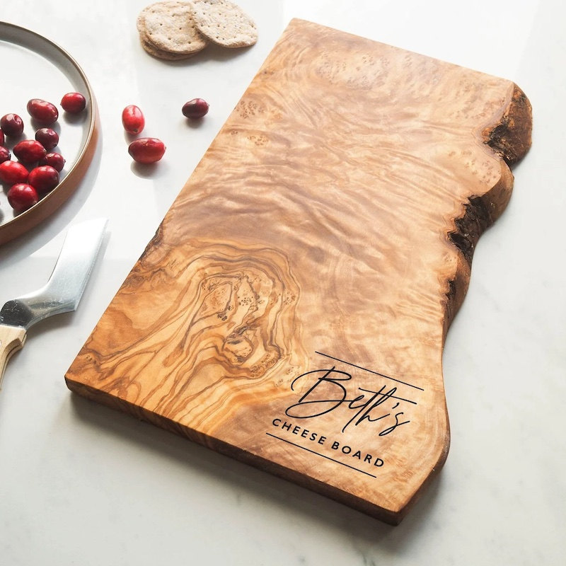 Personalized cheese board from Etsy seller Bark And Birch