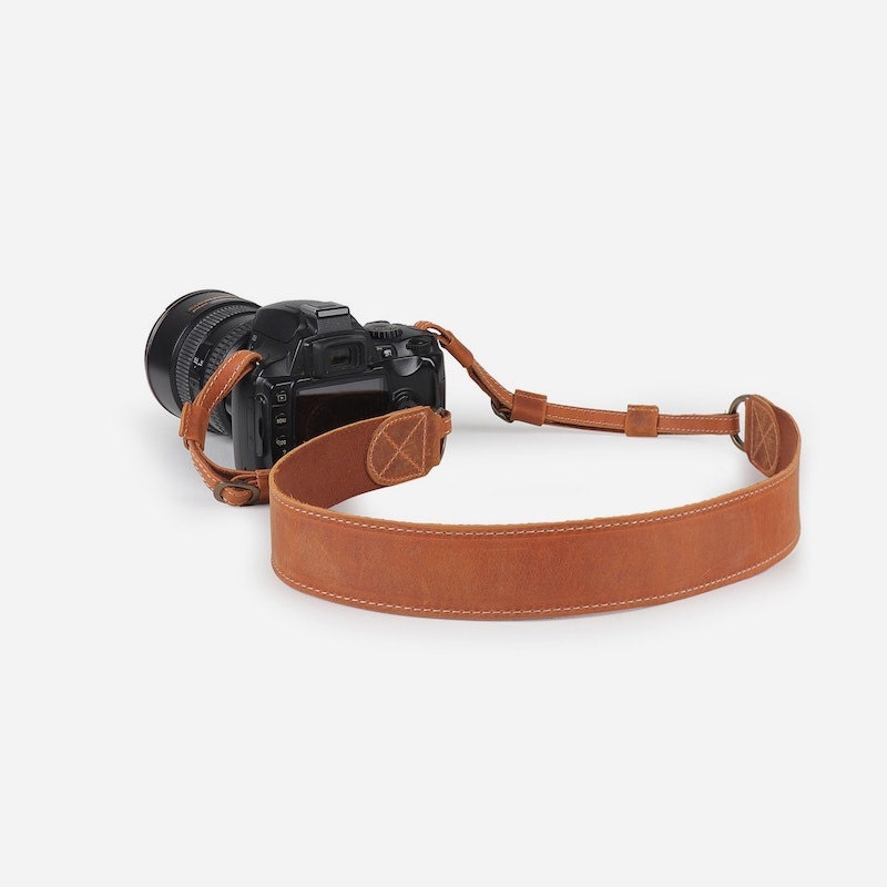 Personalized leather camera strap from Etsy