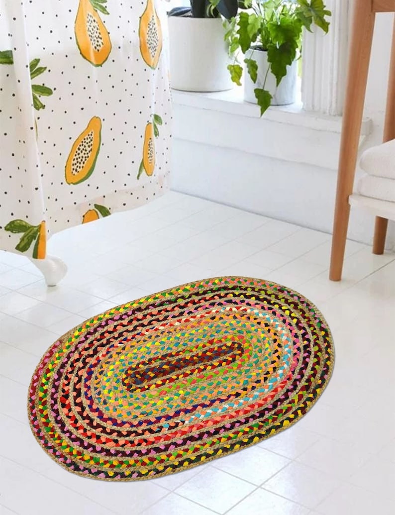 Colorful handwoven jute rug