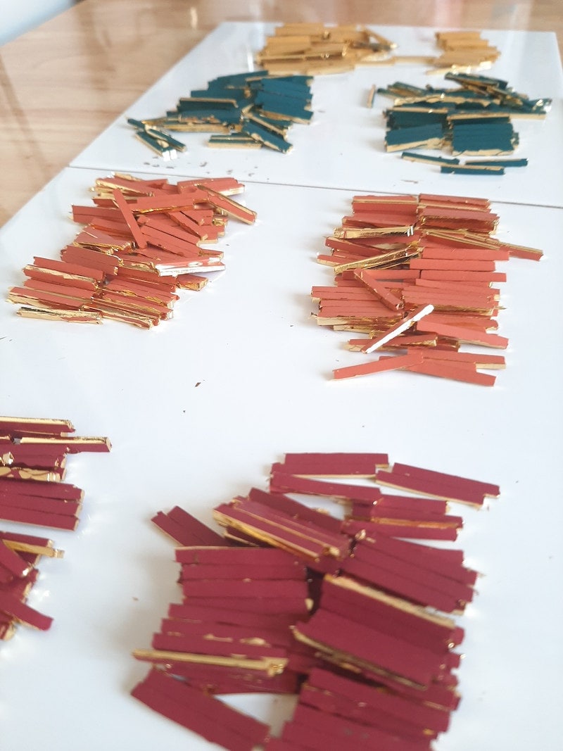 Small cuts of clay that Sunisa combines to create colorful earrings.