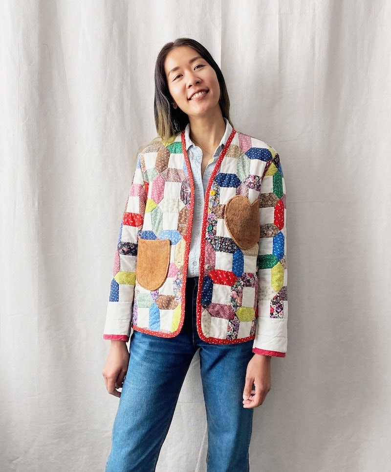 An image of Deedee Sathianthammawit's award-winning patchwork jacket.