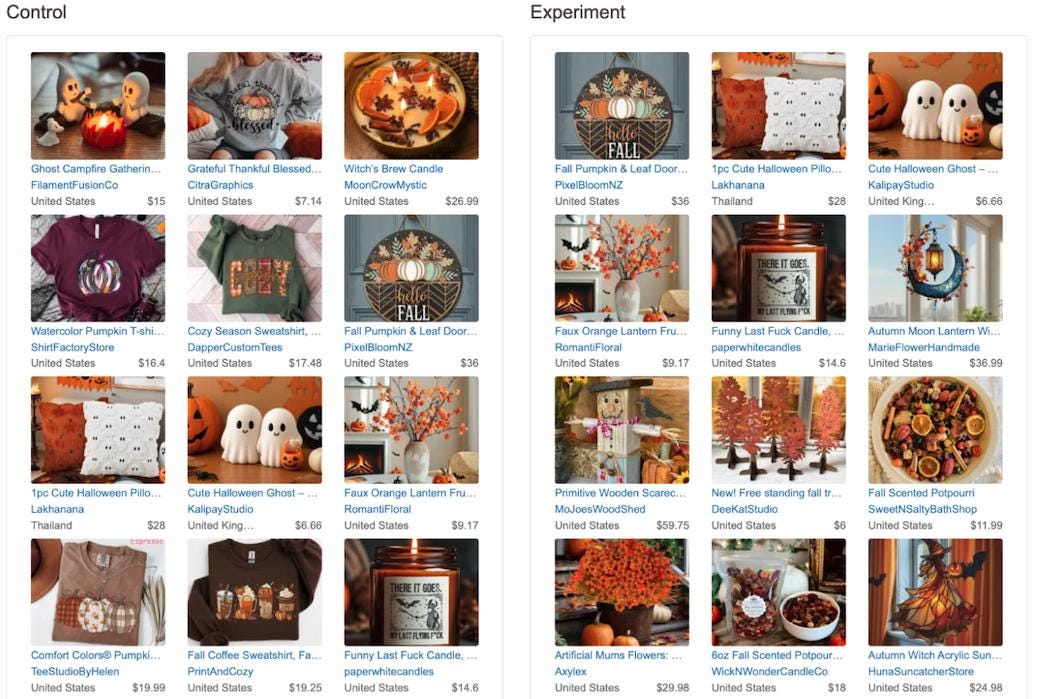 Before and after comparison when searching for “fall decor”