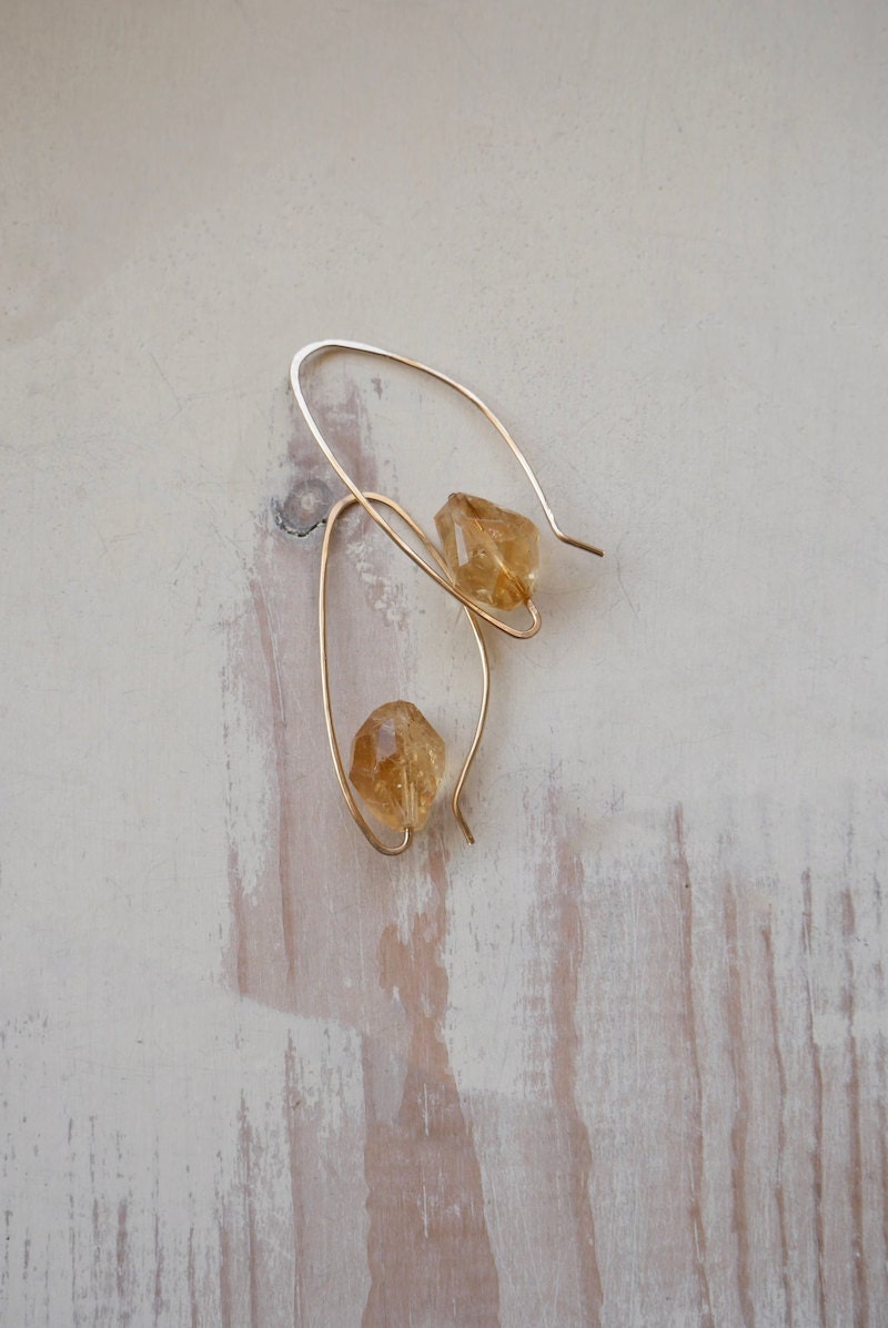 Gold drop citrine earrings