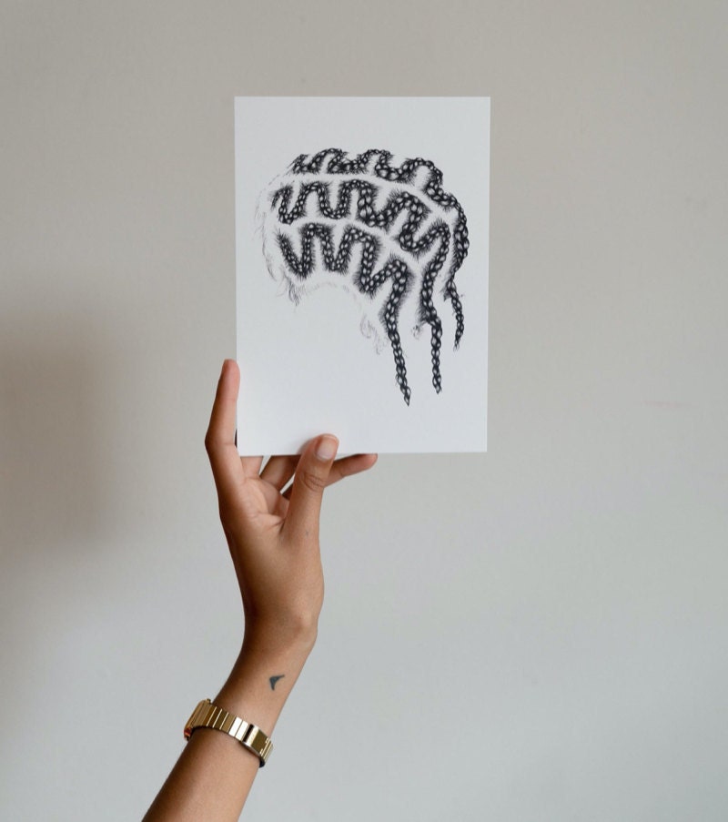 A Black hair art print from BIBANABI, a Black-owned shop on Etsy.