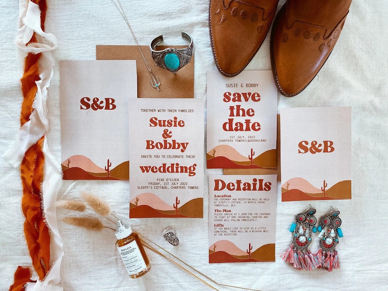 Desert boho wedding invitation
