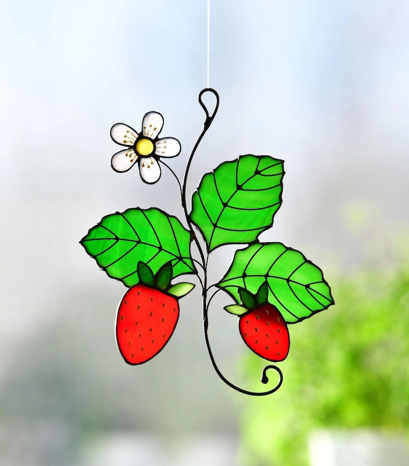 Glass strawberry suncatcher from Etsy