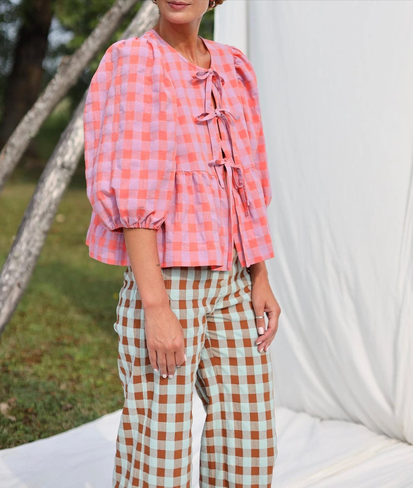 Oversized colorful gingham top and pants