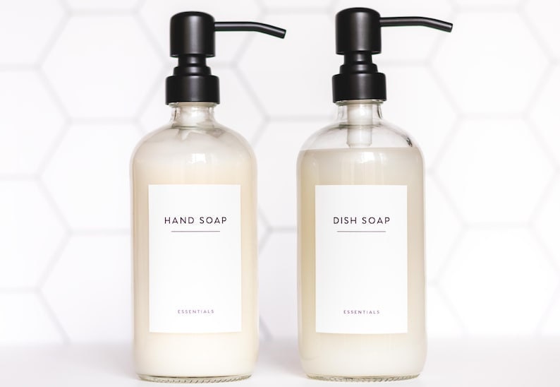 Minimalist soap and lotion dispenser labels