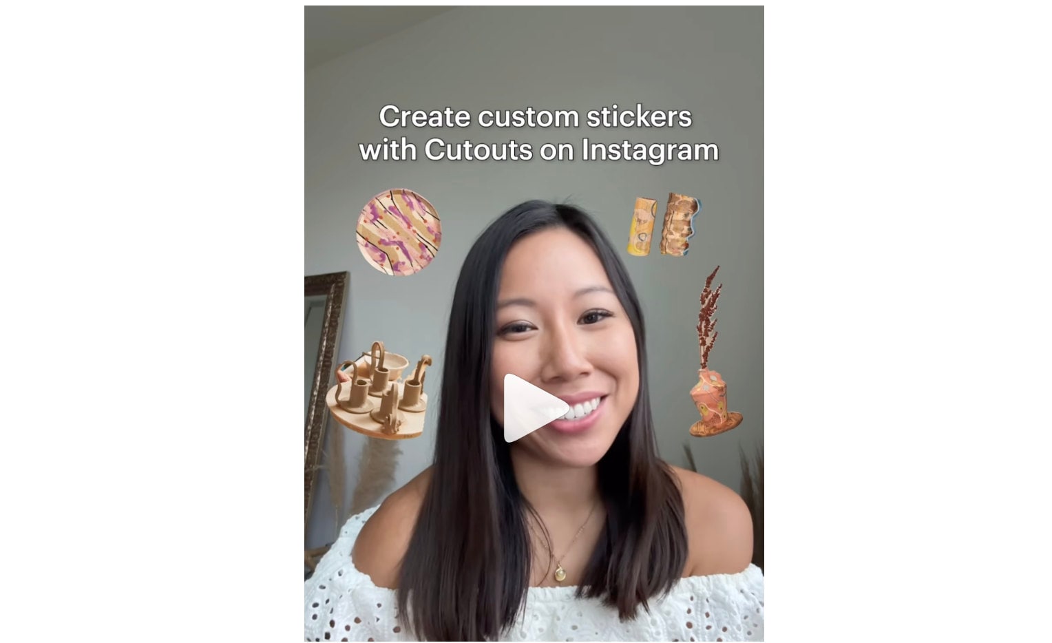 A woman uses the cutouts tool on Instagram to create a social media video