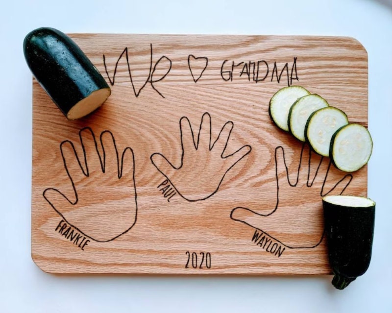 Mother's Day gift to grandma - Grandkid's art engraved on cutting board