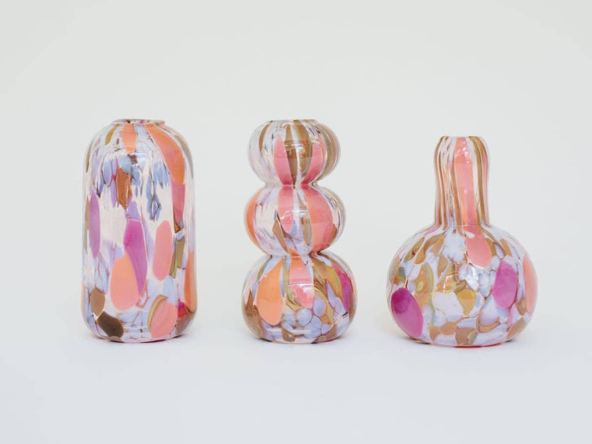 Colorful glass-blown vases from Maria Ida Designs on Etsy.