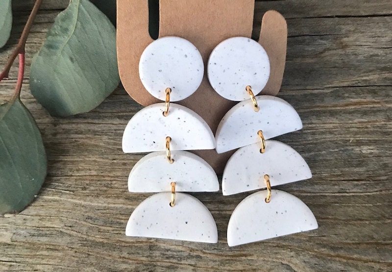 Speckled semicircle clay dangle earrings