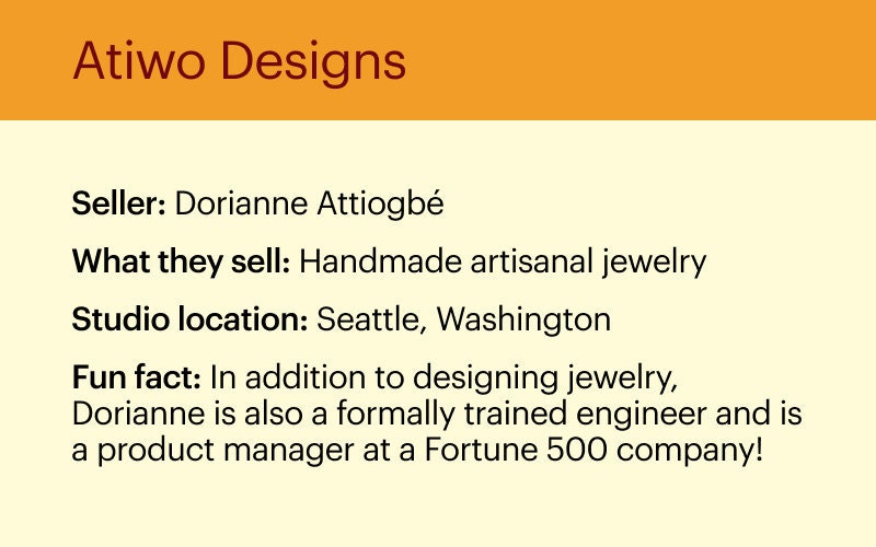 Fun facts about Etsy shop Atiwo Designs.