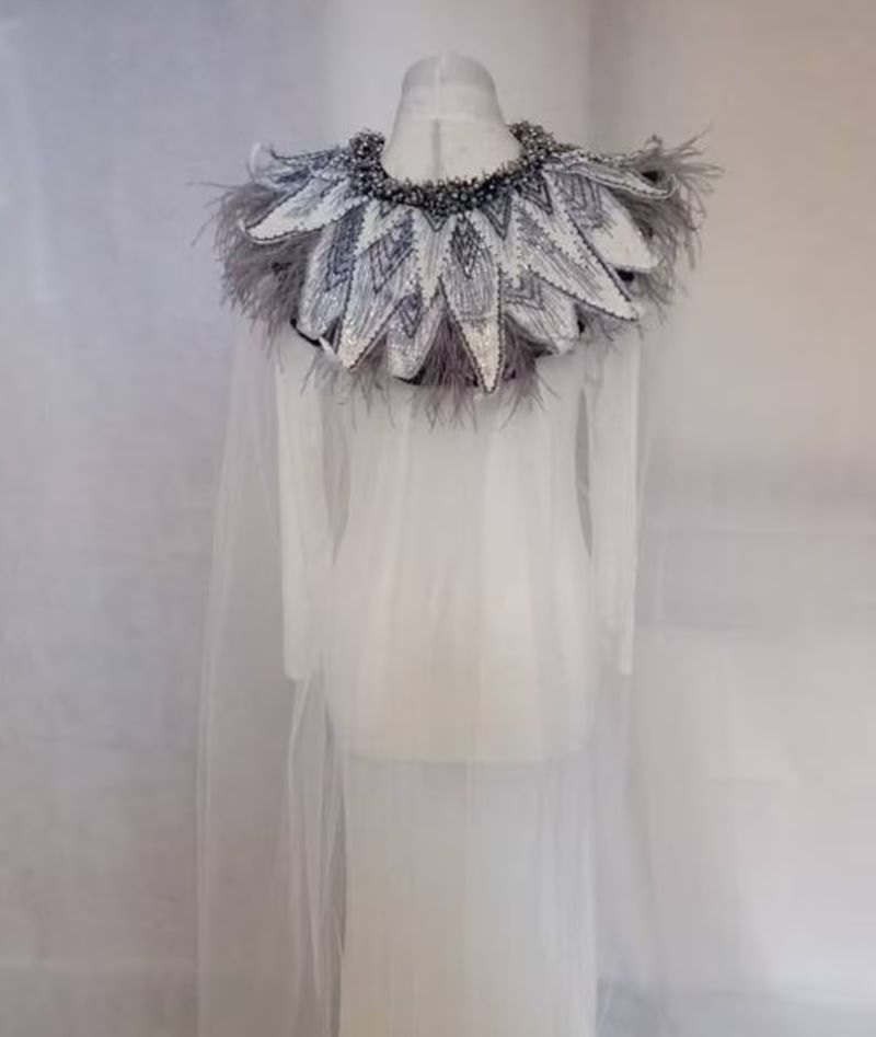 Feather bridal cape