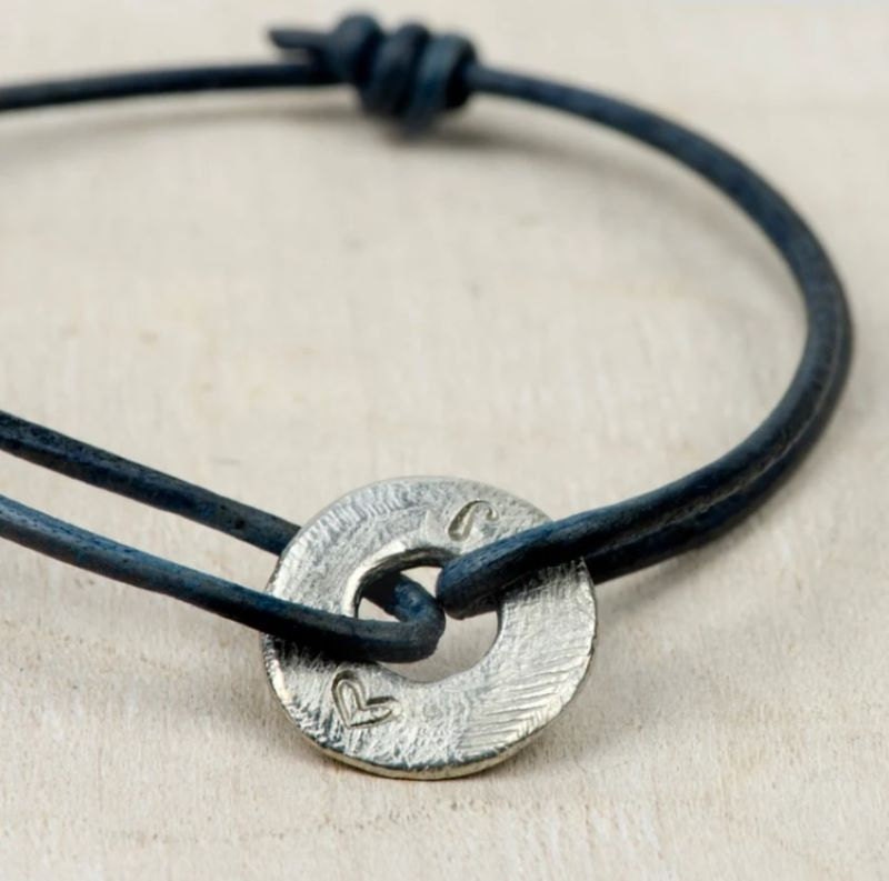 Tin anniversary leather hearts bracelet