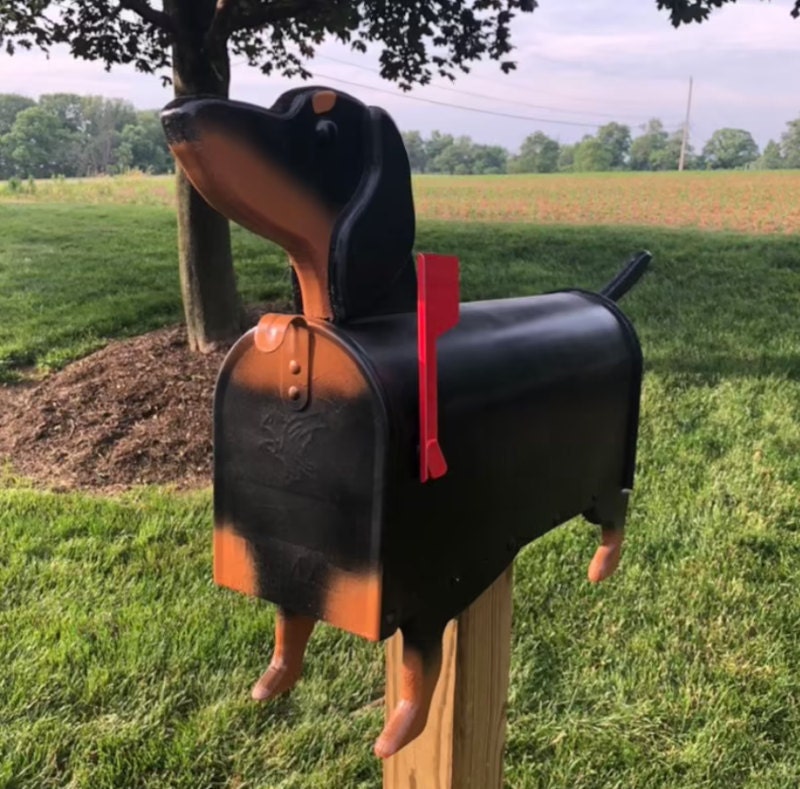 Dog shaped mailbox on Etsy