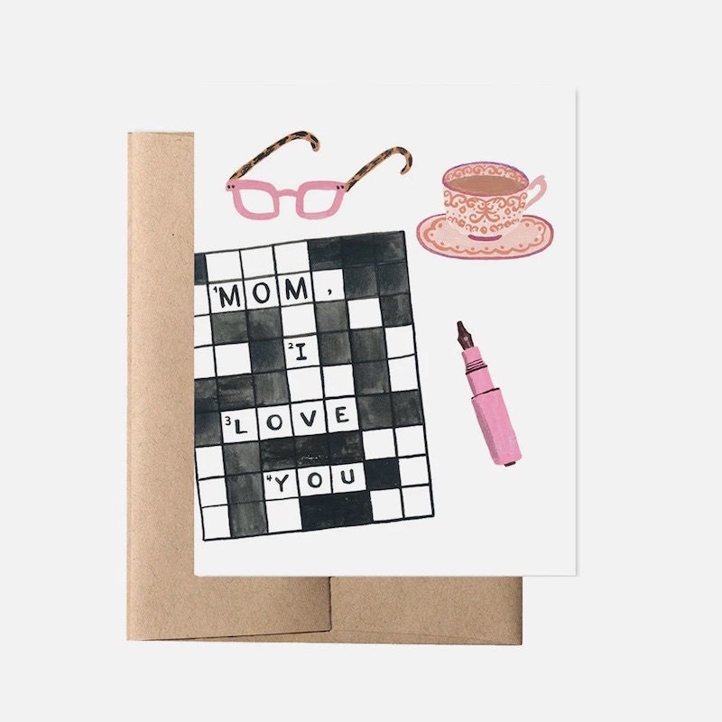 Mother's Day greeting cards - Crossword-themed Mother's Day card from Etsy
