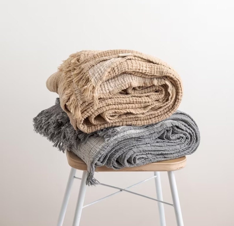 Natural muslin throw blanket