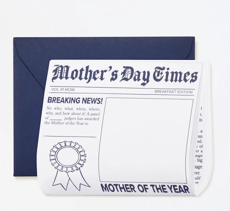 Newspaper Mother's Day card from Etsy