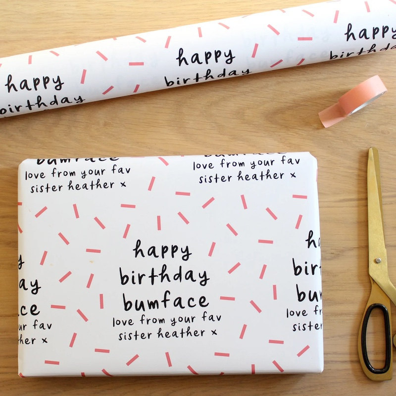 Custom wrapping paper from Etsy