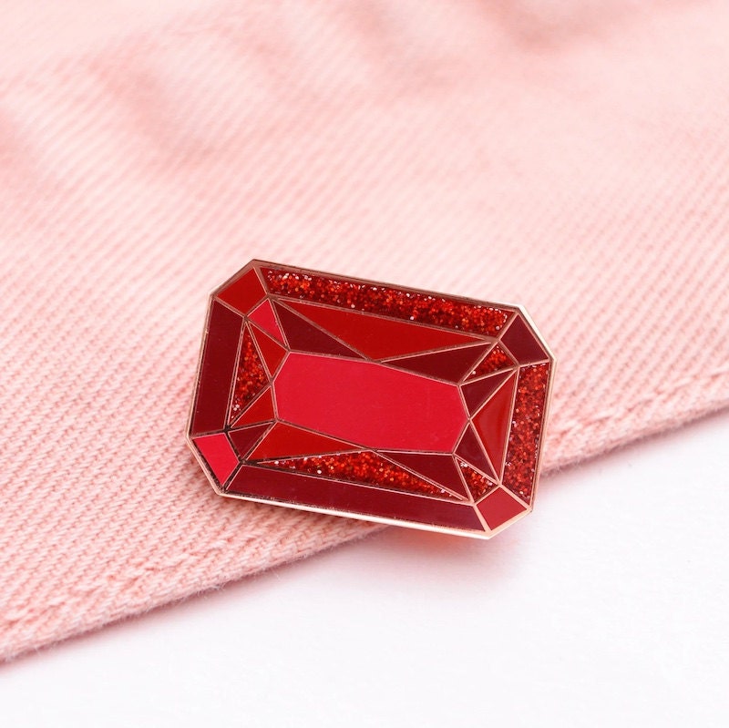 Ruby gemstone-shaped brooch from Etsy