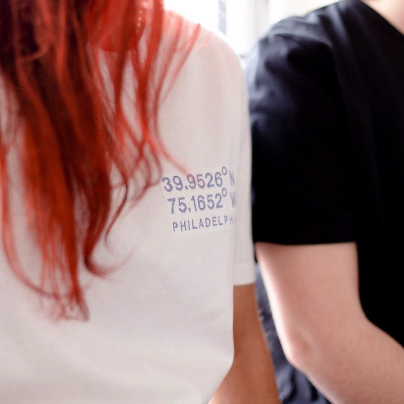 Custom coordinates t-shirt from Etsy seller beigeandbluestore