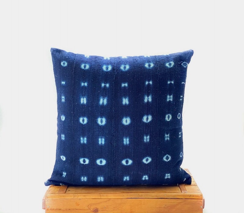 Indigo mudcloth throw pillow