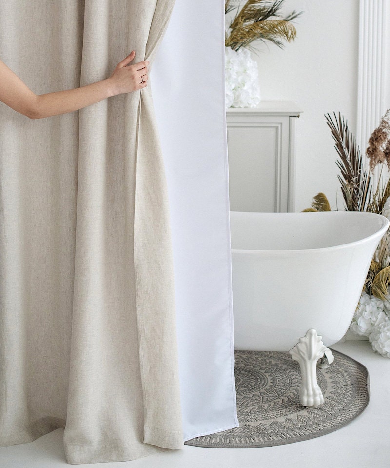 Best fabric shower curtains: lined linen shower curtain