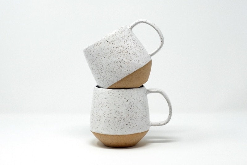 Best white coffee mug: a speckled white ceramic coffee mug.