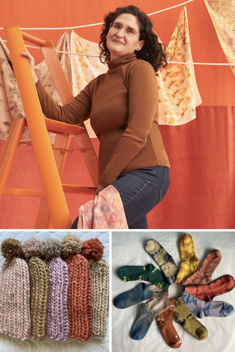 Maritza de la Vega of MCV Textiles; chunky knit beanies; tie-dye socks