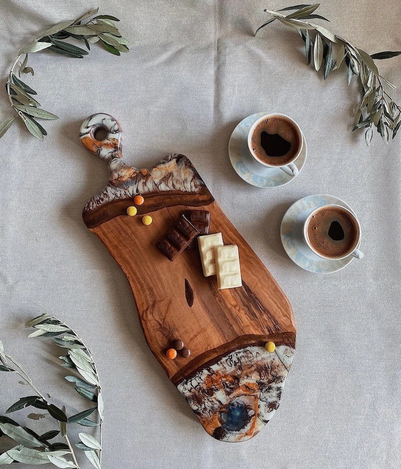Wood and resin charcuterie board from Etsy