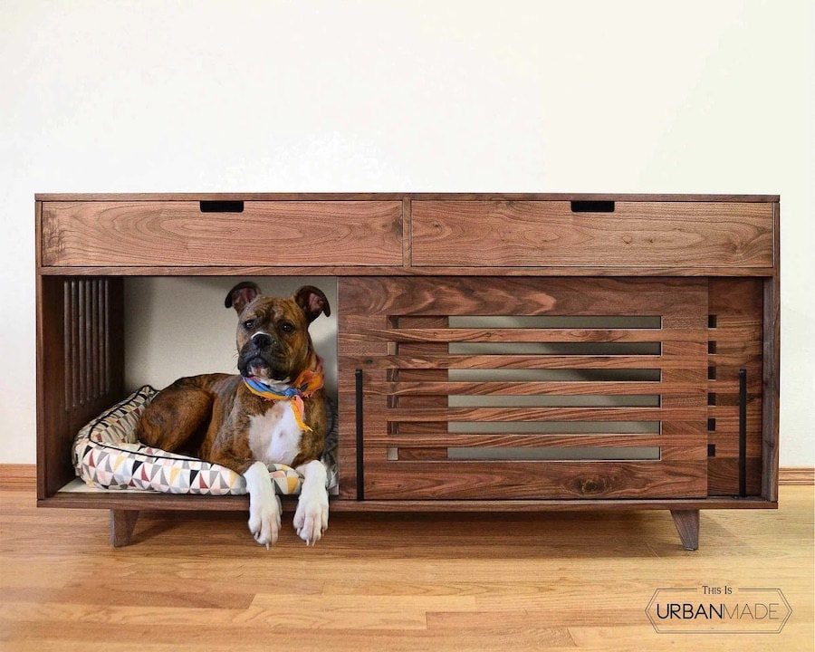 Sliding door wooden dog crate