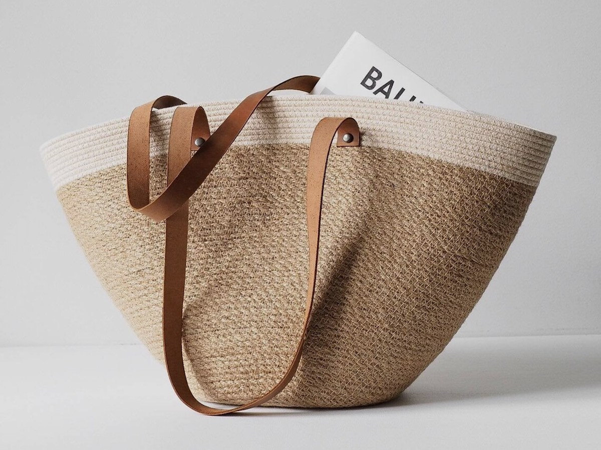 A large, jute farmers market tote. A large, jute farmers market tote.