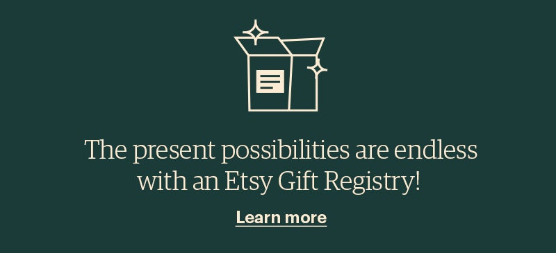 Green banner encouraging you to create an Etsy Gift Registry