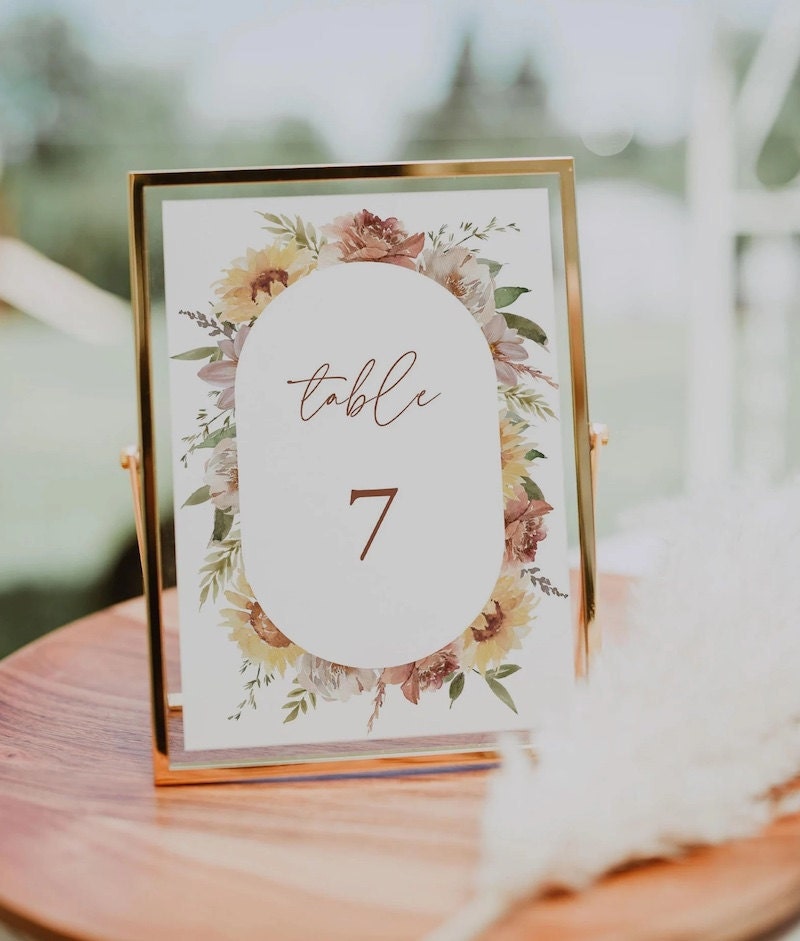 Printable boho style table number sign from Etsy