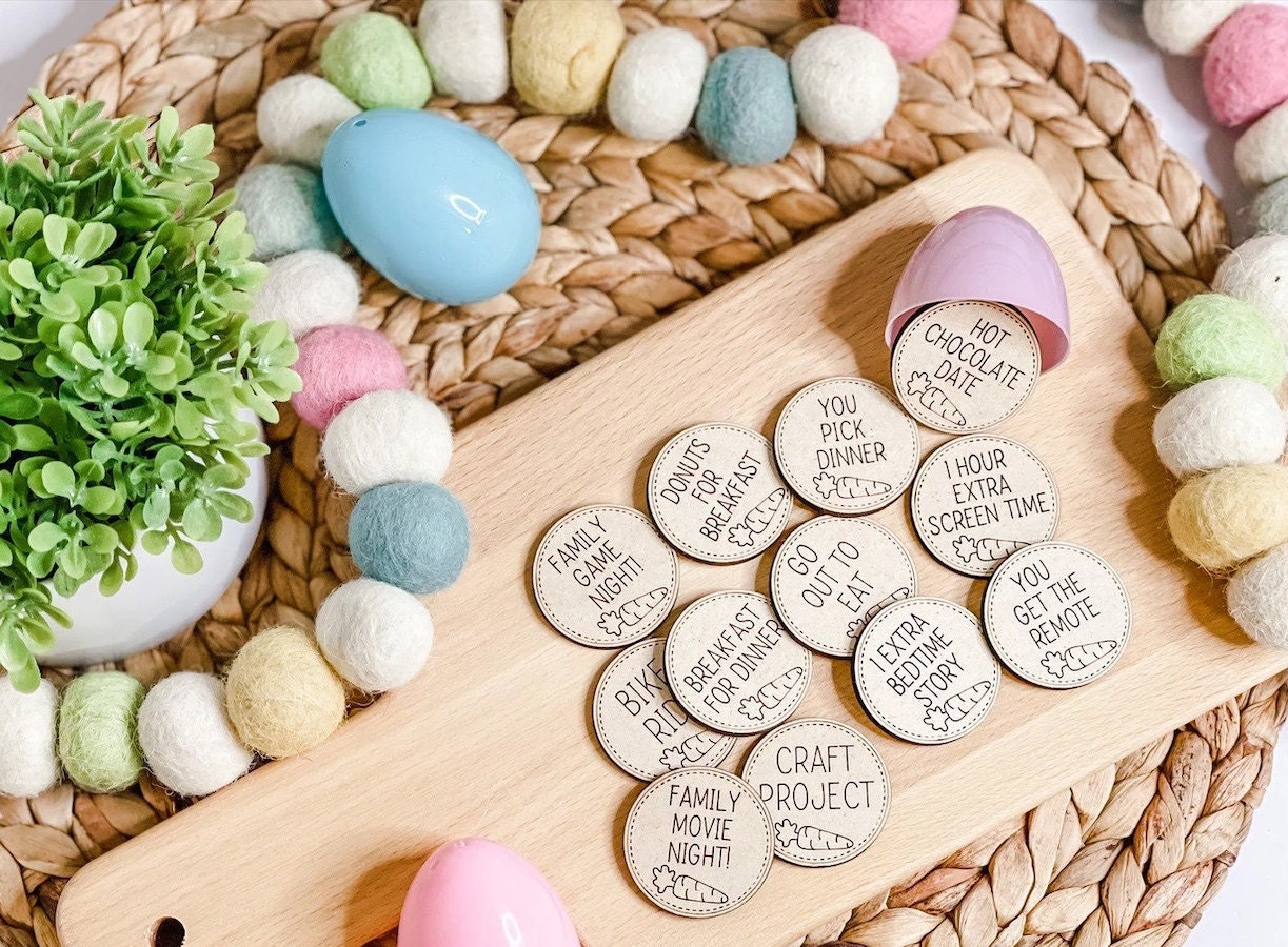 Unique Easter basket ideas like easter egg hunt tokens from Etsy