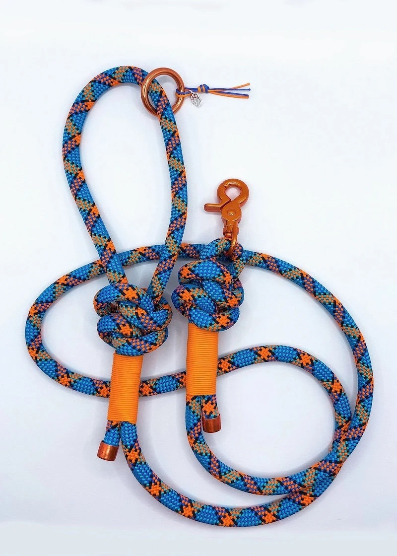 Blue and orange paracord dog leash