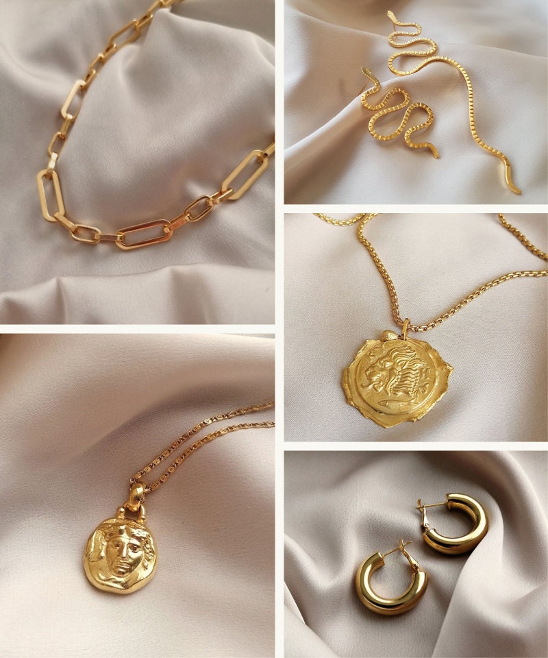 Relic inspired gold jewelry from Etsy