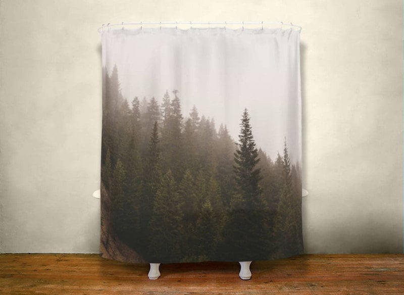 Best rustic shower curtains: pine tree shower curtain