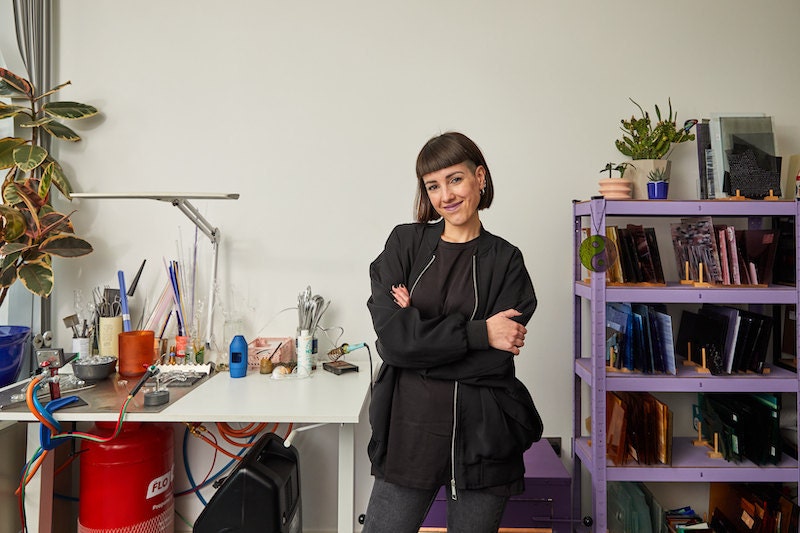 Julieta posing in her studio for Multiple Shapes.