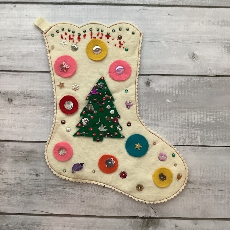 A white felt Christmas stocking.