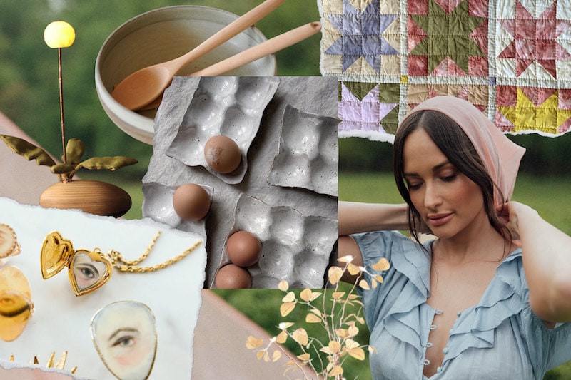 Collage of items from Kacey Musgraves's shoppable Etsy moodboard