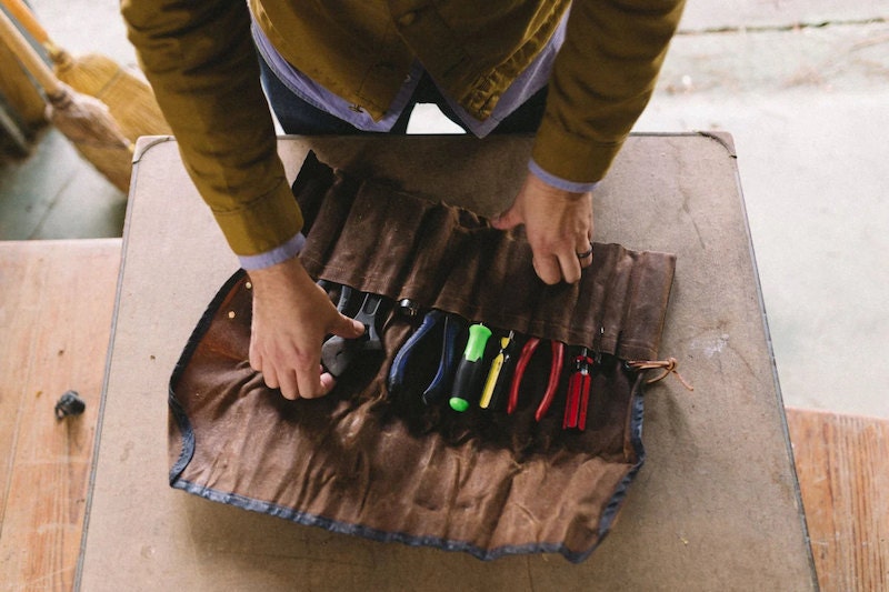 Waxed canvas tool roll Father's Day gift idea from Etsy