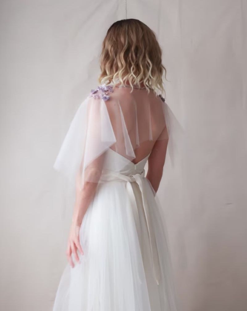 Embroidered tulle bridal cape