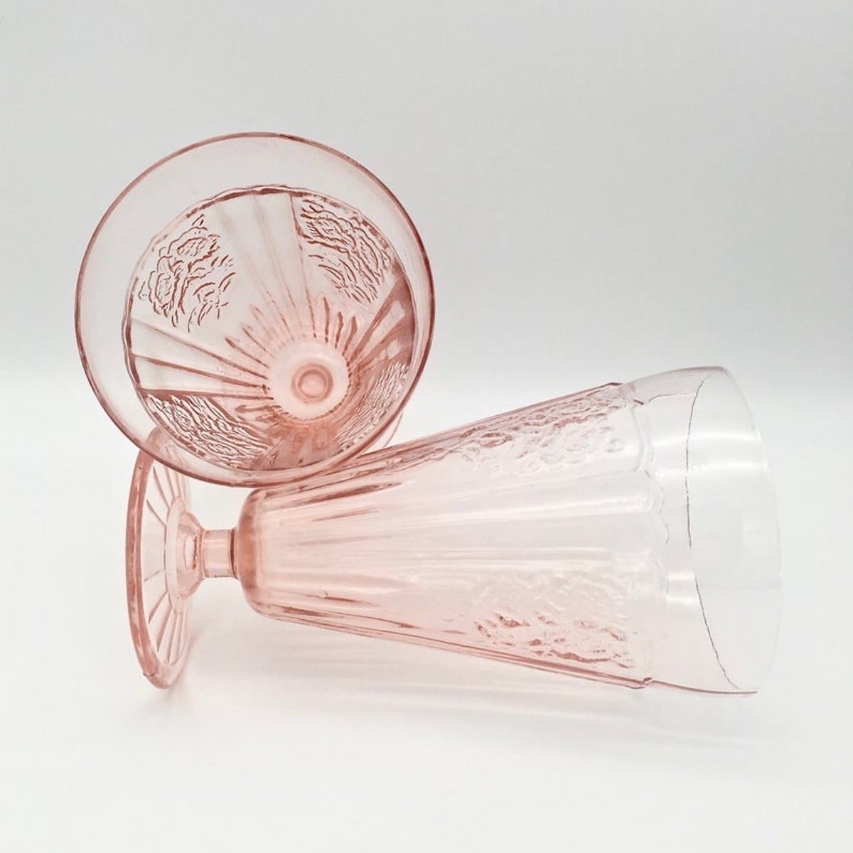 Pink Depression glass iced tea tumblers from Etsy